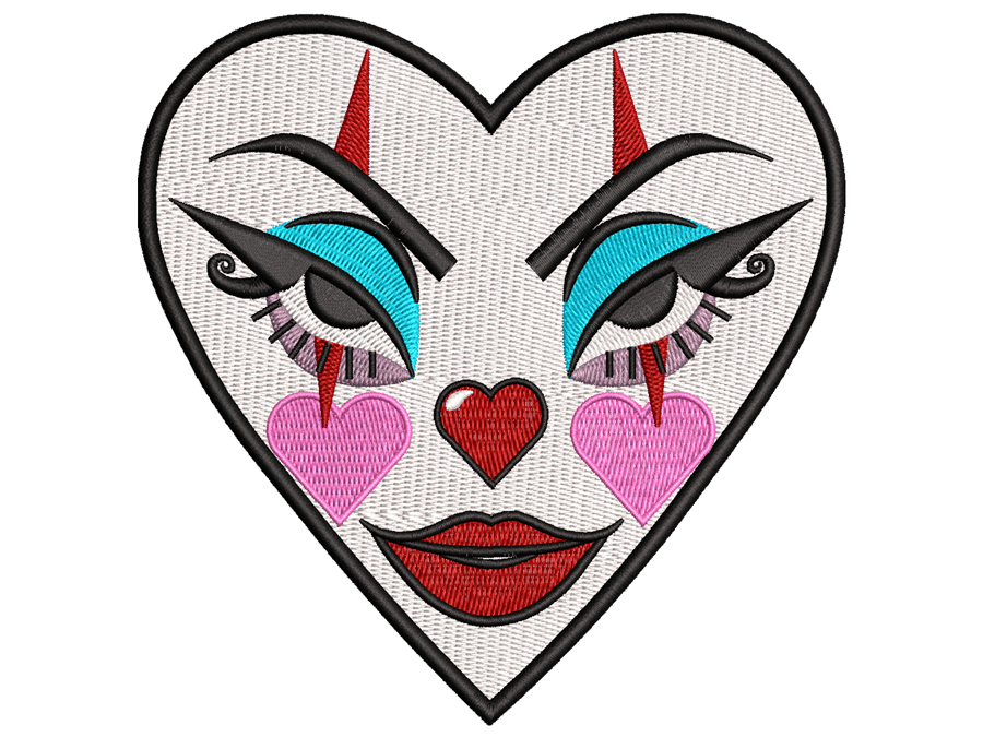 Spooky Clown Heart Patch Embroidery Design File