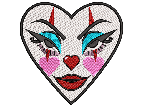 Spooky Clown Heart Patch Embroidery Design File