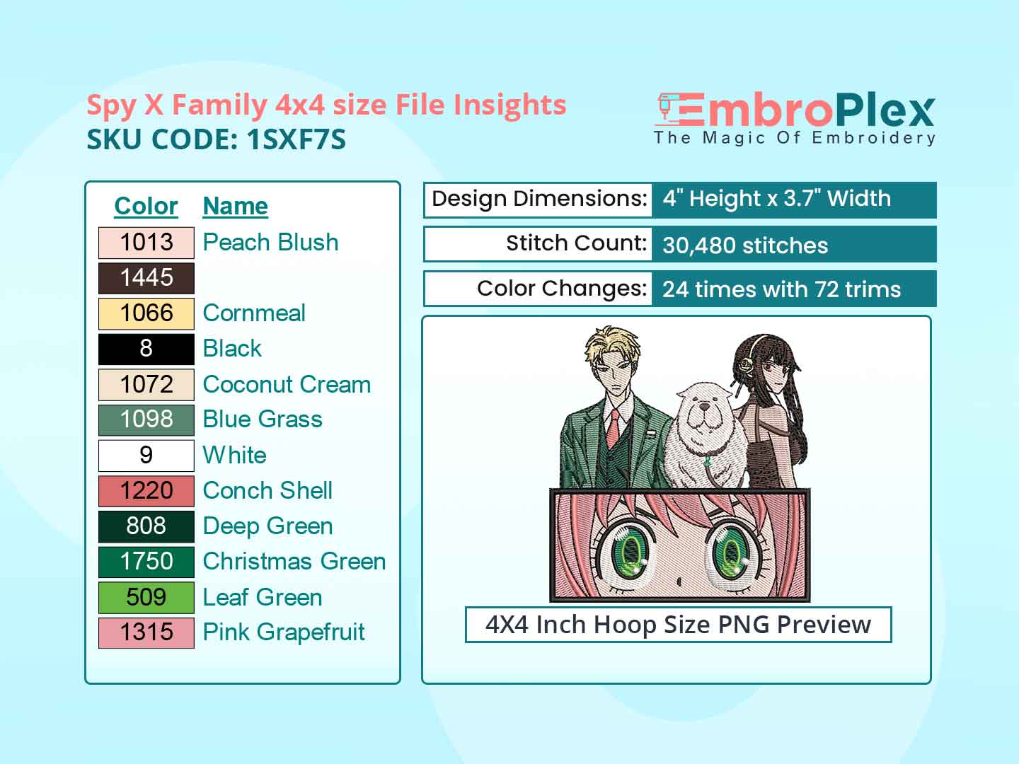 Anime-Inspired Spy X Family Embroidery Design File - 4x4 Inch hoop Size Variation overview image