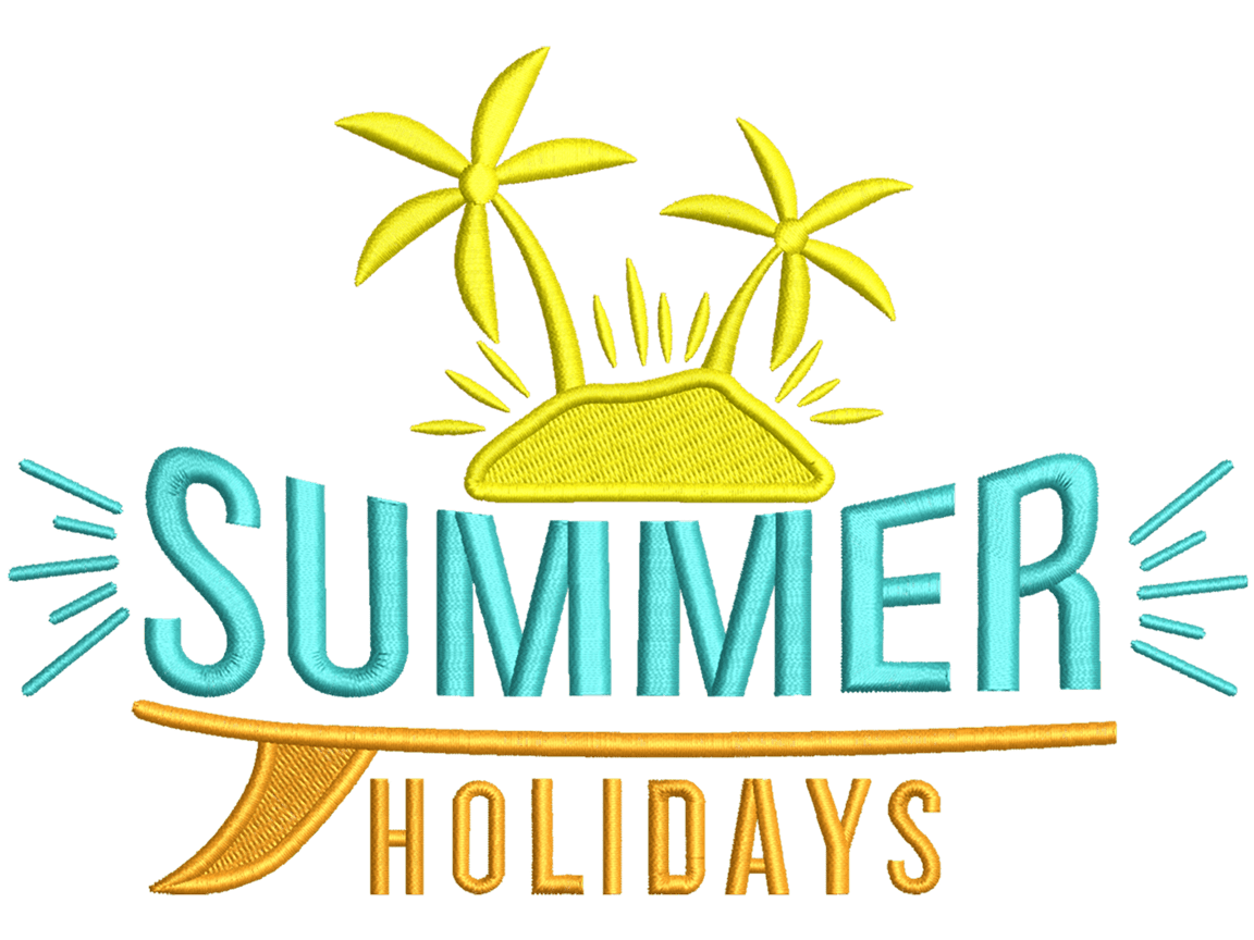 Summer Holiday Embroidery Design File main image - This funny embroidery design file features Summer Holiday from Summer Design. Digital download in DST & PES formats. High-quality machine embroidery patterns by EmbroPlex.