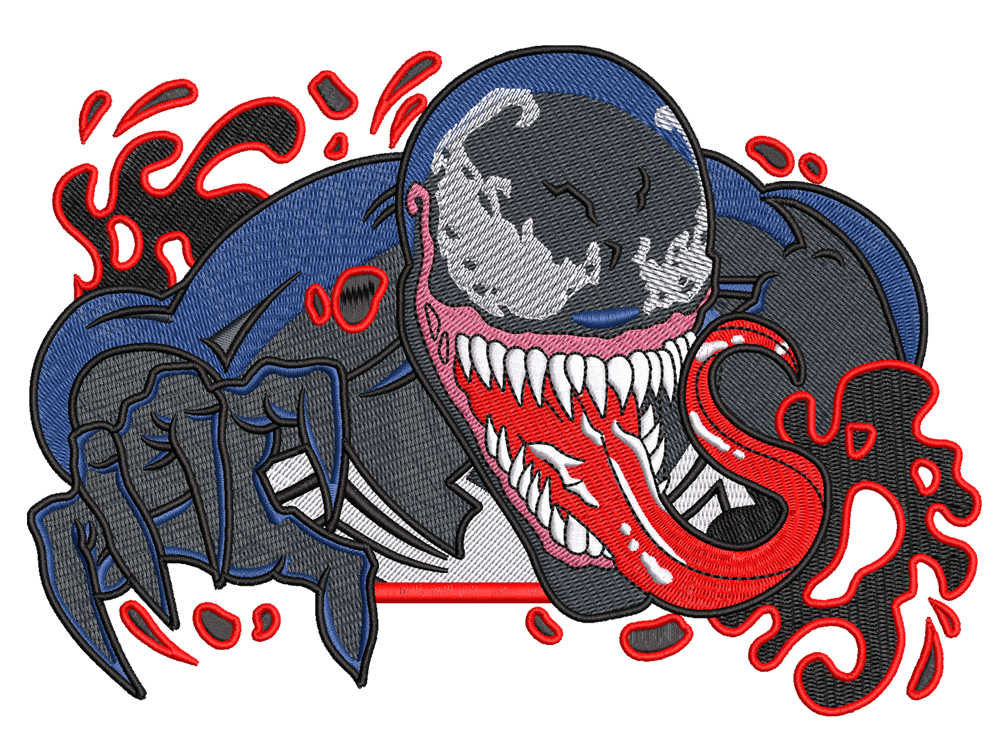 Super Hero-Inspired Venom Embroidery Design File main image - This anime embroidery designs files featuring Venom from Super Hero. Digital download in DST & PES formats. High-quality machine embroidery patterns by EmbroPlex.