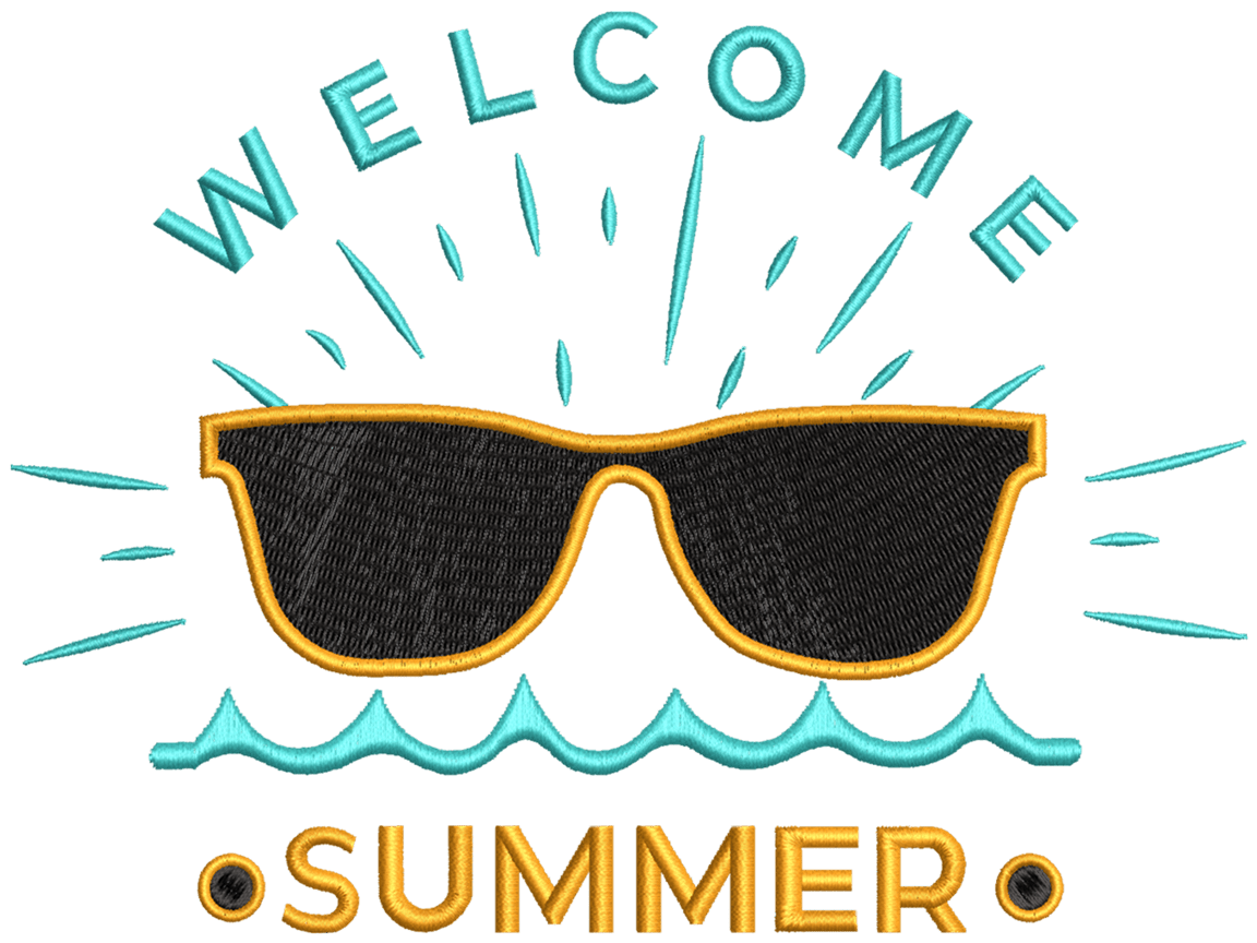 Welcome Summer Embroidery Design File main image - This funny embroidery design file features Welcome Summer from Summer Design. Digital download in DST & PES formats. High-quality machine embroidery patterns by EmbroPlex.