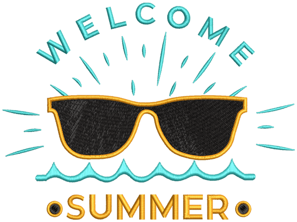 Welcome Summer Embroidery Design File main image - This funny embroidery design file features Welcome Summer from Summer Design. Digital download in DST & PES formats. High-quality machine embroidery patterns by EmbroPlex.