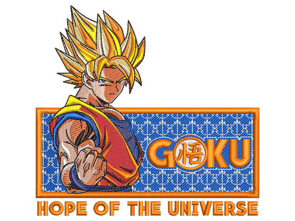 Anime-Inspired Goku Embroidery Design File main image - This anime embroidery designs files featuring Goku from Dragon Ball Digital download in DST & PES formats. High-quality machine embroidery patterns by EmbroPlex.