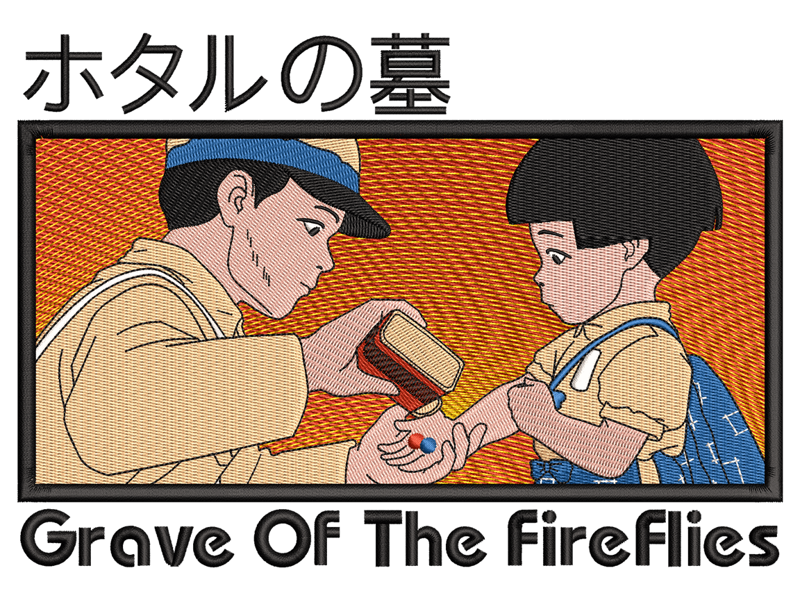  Anime-Inspired Grave of the Fireflies Embroidery Design File main image - This anime embroidery designs files featuring Grave of the Fireflies from  Grave of the Fireflies. Digital download in DST & PES formats. High-quality machine embroidery patterns by EmbroPlex.