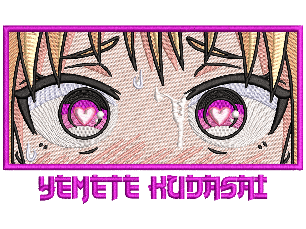 Yamete Kudasai Embroidery Design File main image - This Anime embroidery design file features Yamete Kudasai from Mix Anime. Digital download in DST & PES formats. High-quality machine embroidery patterns by EmbroPlex.