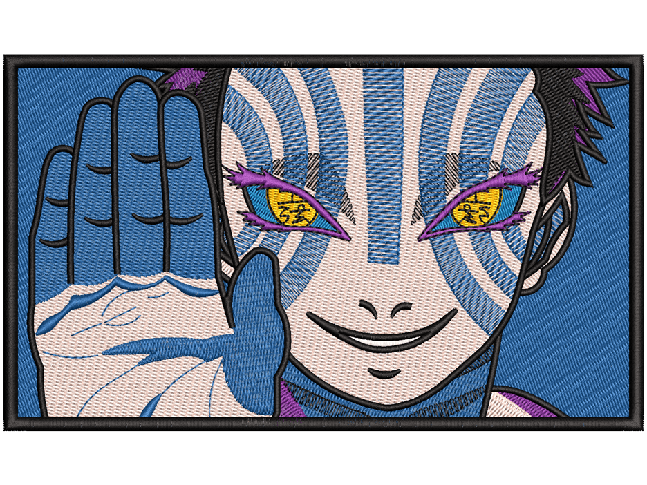 Akaza Embroidery Design File main image - This Anime embroidery design file features Akaza from Demon Slayer. Digital download in DST & PES formats. High-quality machine embroidery patterns by EmbroPlex.