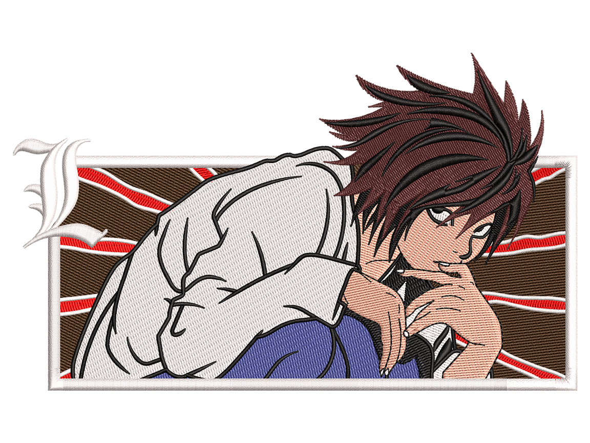  Anime-Inspired L Lawliet Embroidery Design File main image - This anime embroidery designs files featuring L Lawliet from Death Note. Digital download in DST & PES formats. High-quality machine embroidery patterns by EmbroPlex.