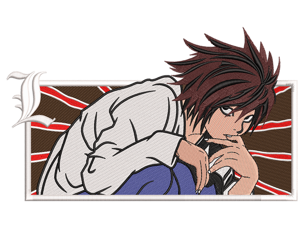  Anime-Inspired L Lawliet Embroidery Design File main image - This anime embroidery designs files featuring L Lawliet from Death Note. Digital download in DST & PES formats. High-quality machine embroidery patterns by EmbroPlex.