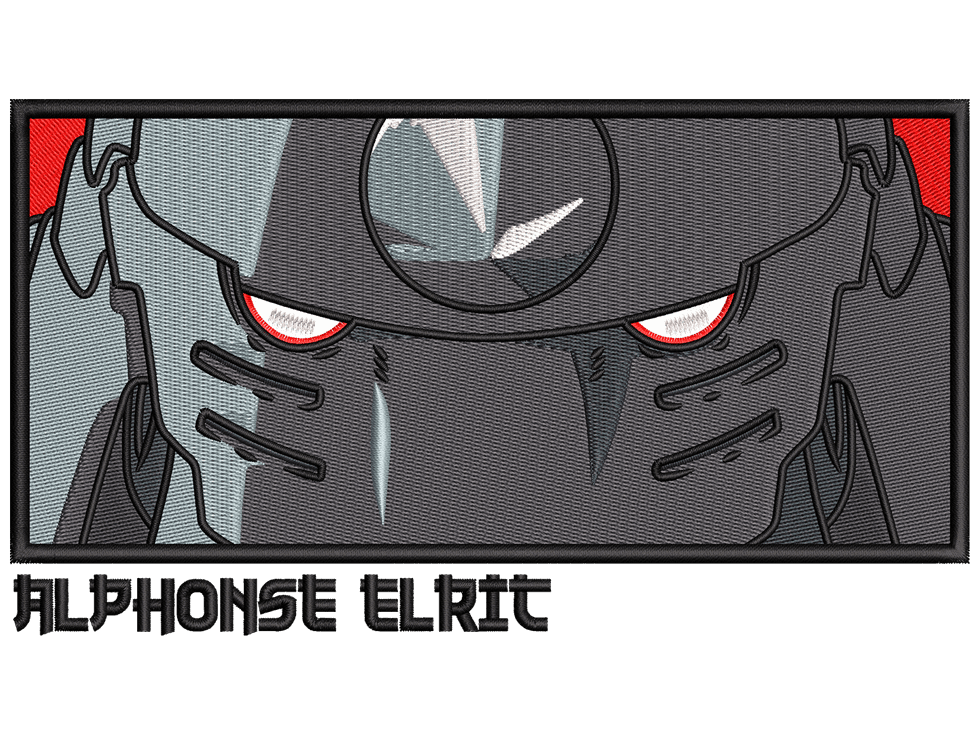 Anime-Inspired Alphonse Elric Embroidery Design File main image - This anime embroidery designs files featuring Alphonse Elric from Fullmetal Alchemist. Digital download in DST & PES formats. High-quality machine embroidery patterns by EmbroPlex.