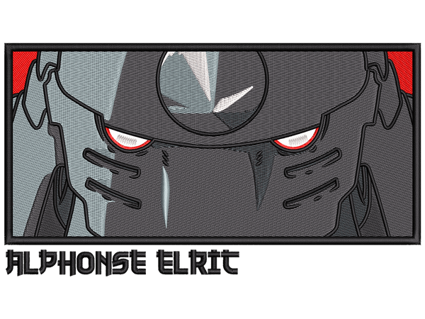 Anime-Inspired Alphonse Elric Embroidery Design File main image - This anime embroidery designs files featuring Alphonse Elric from Fullmetal Alchemist. Digital download in DST & PES formats. High-quality machine embroidery patterns by EmbroPlex.