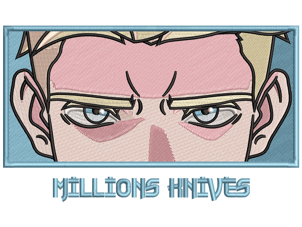 Millions Knives Embroidery Design File main image - This Anime embroidery design file features Millions Knives from Trigun Stampede. Digital download in DST & PES formats. High-quality machine embroidery patterns by EmbroPlex.