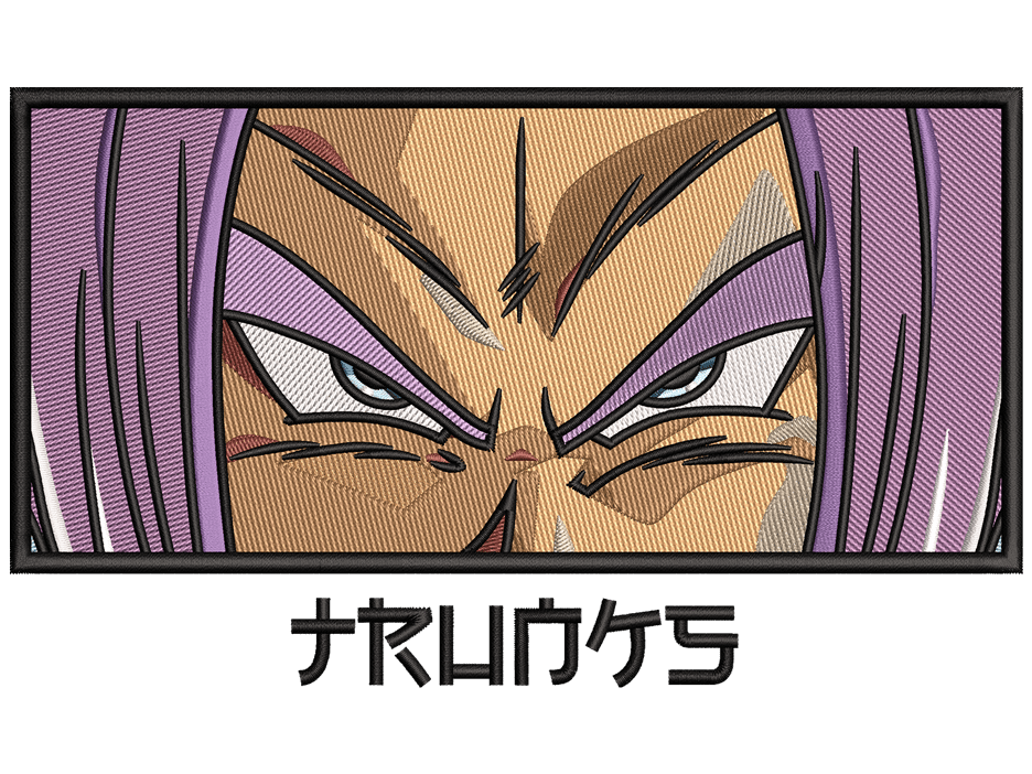 Anime-Inspired Trunks Embroidery Design File main image - This anime embroidery designs files featuring Trunks from Dragon Ball. Digital download in DST & PES formats. High-quality machine embroidery patterns by EmbroPlex.