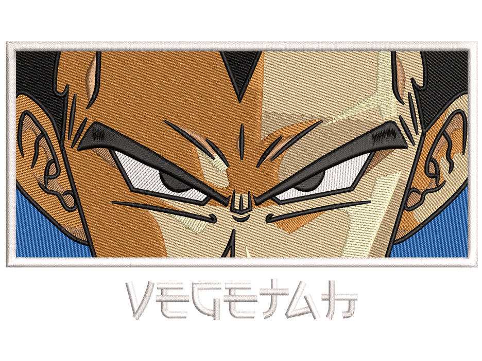 Anime-Inspired Vegeta Embroidery Design File main image - This anime embroidery designs files featuring Vegeta from Dragon Ball. Digital download in DST & PES formats. High-quality machine embroidery patterns by EmbroPlex.