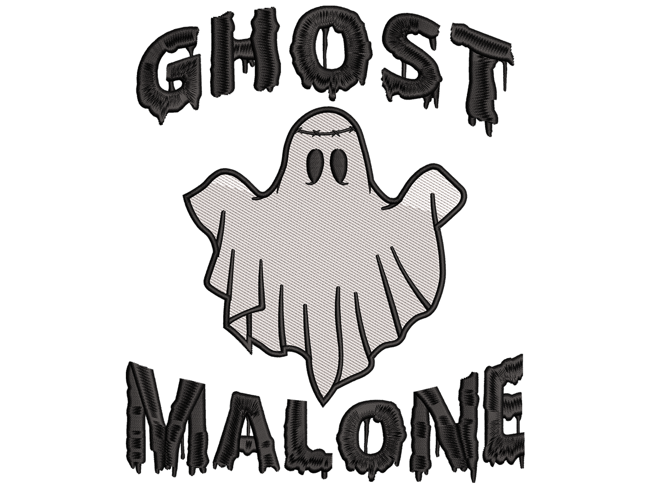 Ghost Malone Embroidery Design File main image - This embroidery designs files featuring Ghost Malone from Halloween. Digital download in DST & PES formats. High-quality machine embroidery patterns by EmbroPlex.