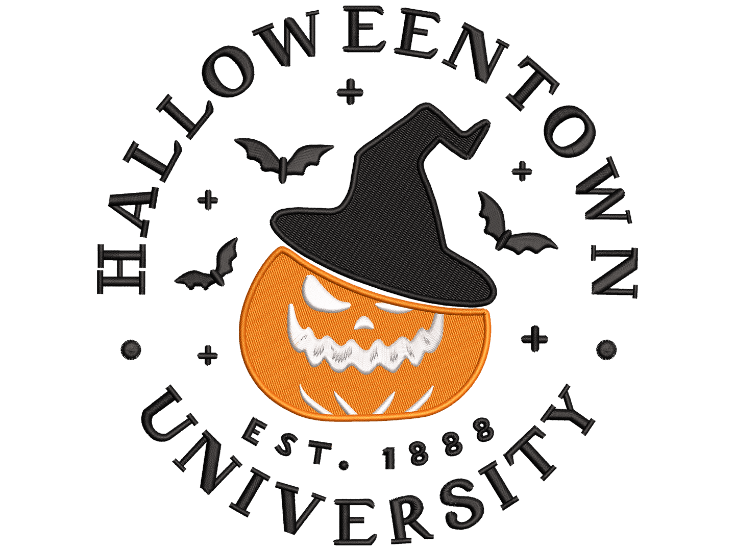 Halloween Town University Embroidery Design File main image - This embroidery designs files featuring Halloween Town University from Halloween. Digital download in DST & PES formats. High-quality machine embroidery patterns by EmbroPlex.