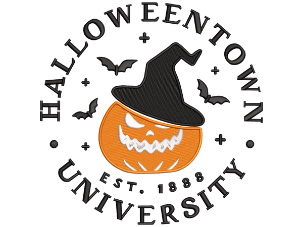 Halloween Town University Embroidery Design File main image - This embroidery designs files featuring Halloween Town University from Halloween. Digital download in DST & PES formats. High-quality machine embroidery patterns by EmbroPlex.