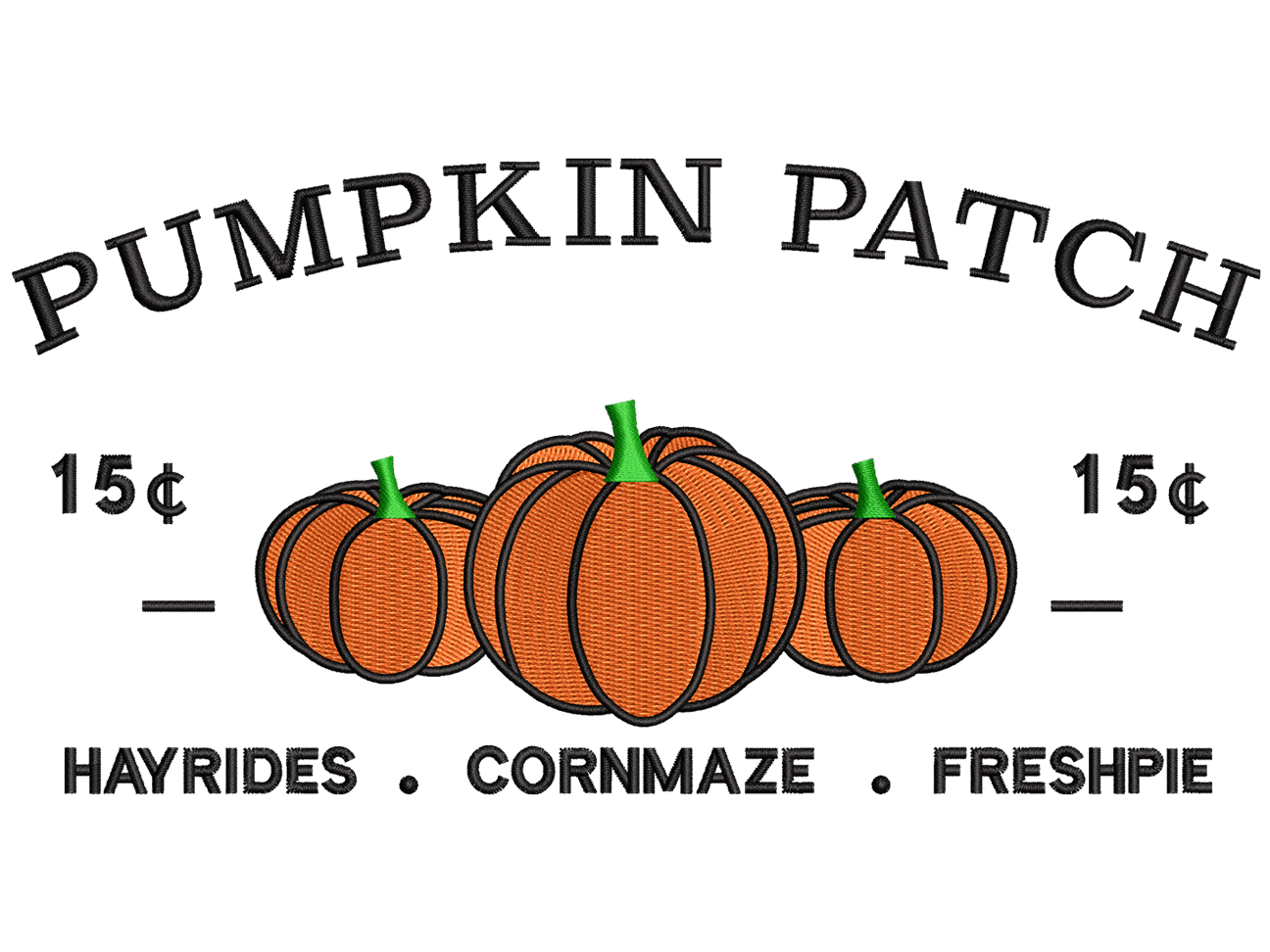 Pumpkin Patch Embroidery Design File main image - This Pumpkin Patch embroidery designs files featuring Pumpkin Patch from Halloween. Digital download in DST & PES formats. High-quality machine embroidery patterns by EmbroPlex.