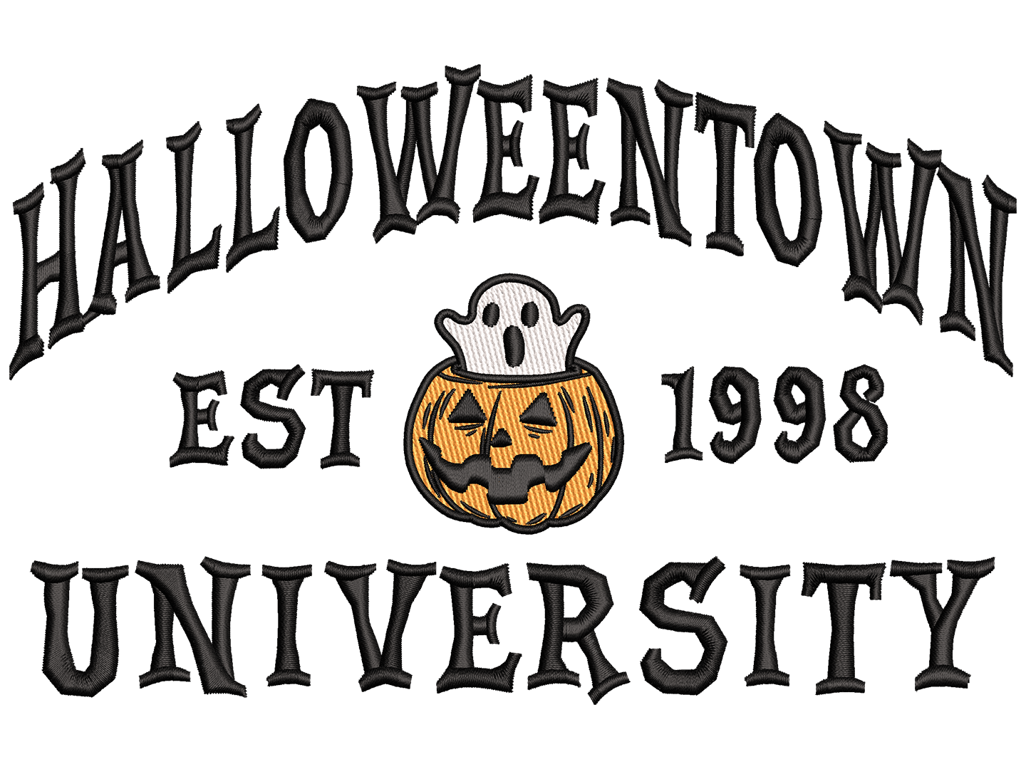 Halloween Town University Embroidery Design File main image - This embroidery designs files featuring Halloween Town University from Halloween. Digital download in DST & PES formats. High-quality machine embroidery patterns by EmbroPlex.