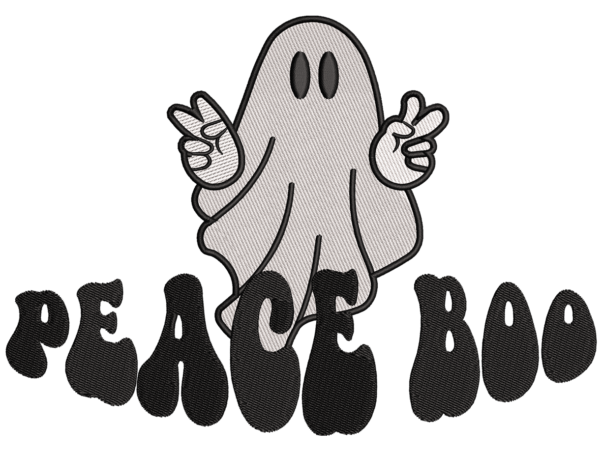 Peace Boo Embroidery Design File main image - This embroidery designs files featuring Hey Peace Boo from Holidays. Digital download in DST & PES formats. High-quality machine embroidery patterns by EmbroPlex.