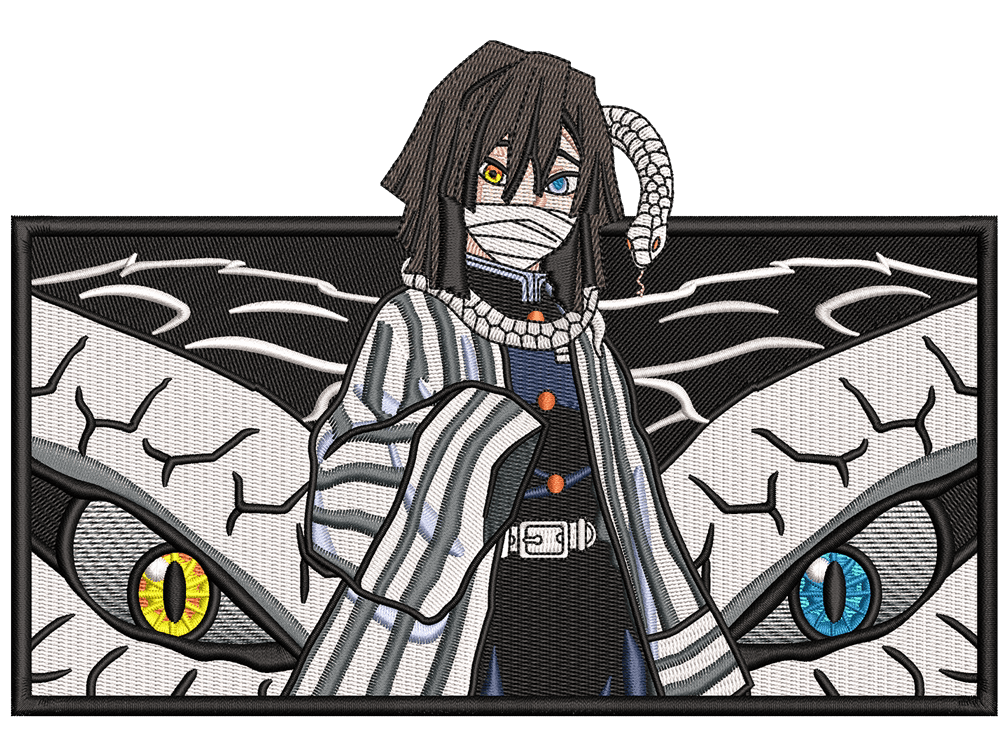Anime-Inspired Obanai Iguro Embroidery Design File main image - This anime embroidery designs files featuring Obanai Iguro from Demon Slayer. Digital download in DST & PES formats. High-quality machine embroidery patterns by EmbroPlex.