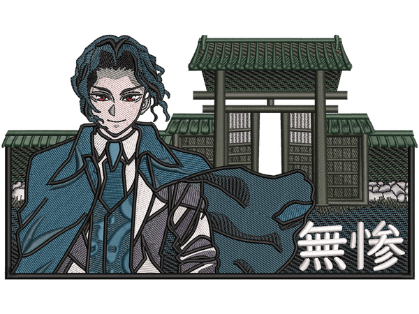 Anime-Inspired Muzan Kibutsuji Embroidery Design File main image - This anime embroidery designs files featuring Muzan Kibutsuji from Demon Slayer. Digital download in DST & PES formats. High-quality machine embroidery patterns by EmbroPlex.