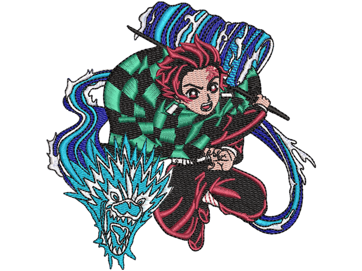 Tanjiro With Funko Pop Embroidery Design File main image - This Anime embroidery design file features Tanjiro With Funko Pop from Demon Slayer. Digital download in DST & PES formats. High-quality machine embroidery patterns by EmbroPlex.