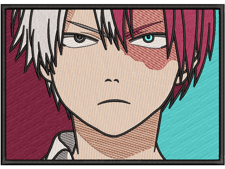 Shoto Todoroki Embroidery Design File main image - This Anime embroidery design file features Shoto Todoroki from My Hero Academia. Digital download in DST & PES formats. High-quality machine embroidery patterns by EmbroPlex.
