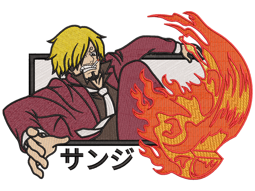 Anime-Inspired Sanji Embroidery Design File main image - This anime embroidery designs files featuring Sanji from One Piece. Digital download in DST & PES formats. High-quality machine embroidery patterns by EmbroPlex.