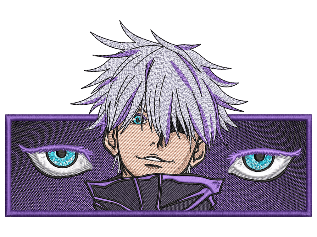 Anime-Inspired Satoru Gojo Embroidery Design File main image - This anime
embroidery designs files featuring Satoru Gojo from Jujutsu Kaisen Digital download in DST & PES formats. High-quality machine embroidery patterns by EmbroPlex.