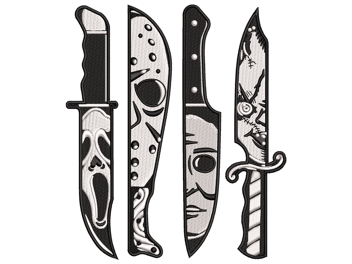 Horror Knife Faces Embroidery Machine Design, Halloween Embroidery Pattern, Instant Download - Available In All Hoop Sizes.