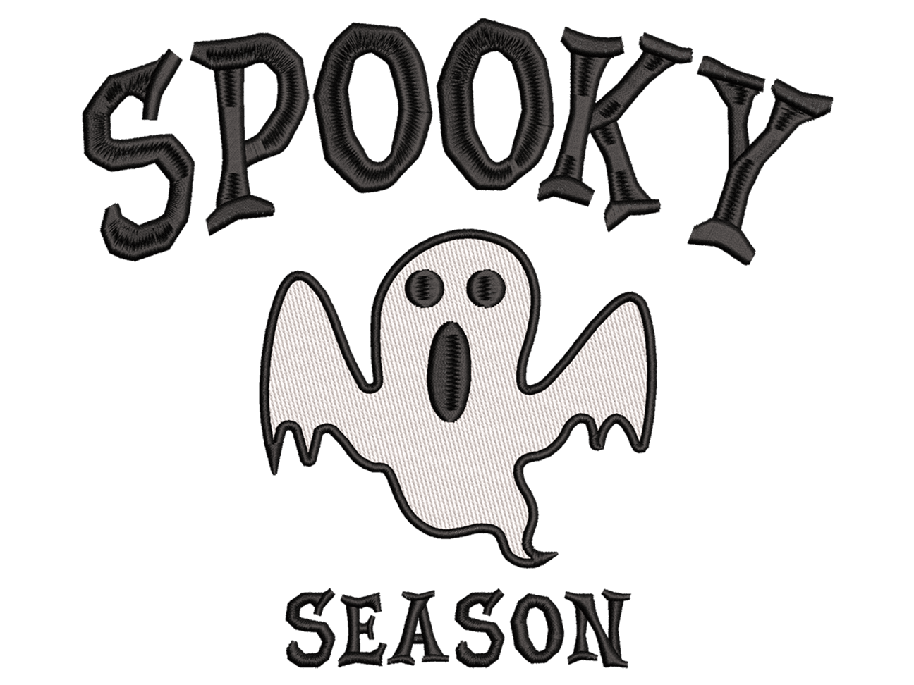 Ghost Spooky Season Embroidery Design File main image - This Halloween embroidery designs files featuring Ghost Spooky Season from Halloween. Digital download in DST & PES formats. High-quality machine embroidery patterns by EmbroPlex.