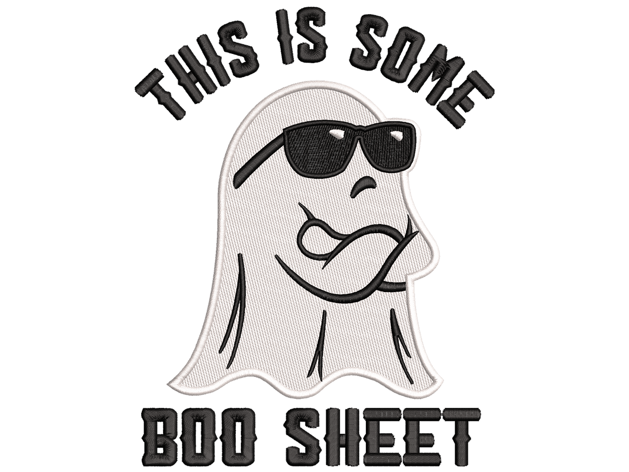 This is some Boo Sheet Embroidery Design File main image - This Halloween embroidery designs files featuring This is some Boo Sheet from Halloween. Digital download in DST & PES formats. High-quality machine embroidery patterns by EmbroPlex.