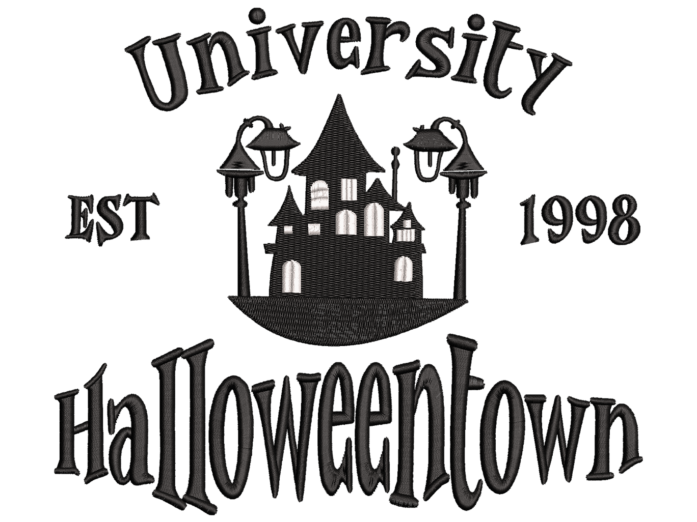 University Halloween Embroidery Design File main image - This Halloween embroidery designs files featuring University Halloween from Halloween. Digital download in DST & PES formats. High-quality machine embroidery patterns by EmbroPlex.