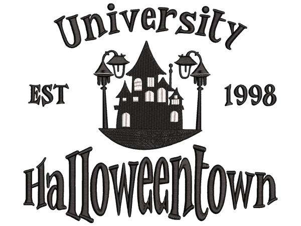 University Halloween Embroidery Design File main image - This Halloween embroidery designs files featuring University Halloween from Halloween. Digital download in DST & PES formats. High-quality machine embroidery patterns by EmbroPlex.