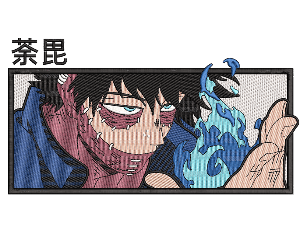 Anime-Inspired Dabi Embroidery Design File main image - This anime embroidery designs files featuring Dabi from My Hero Academia . Digital download in DST & PES formats. High-quality machine embroidery patterns by EmbroPlex.