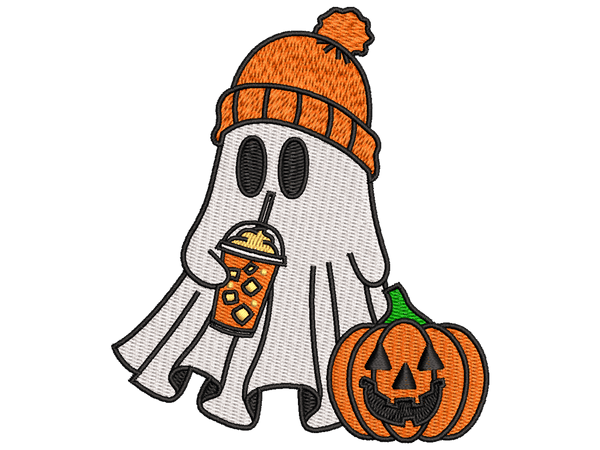 Halloween Ghost with Pumpkin Embroidery Design, Halloween special - Available In All Sizes.