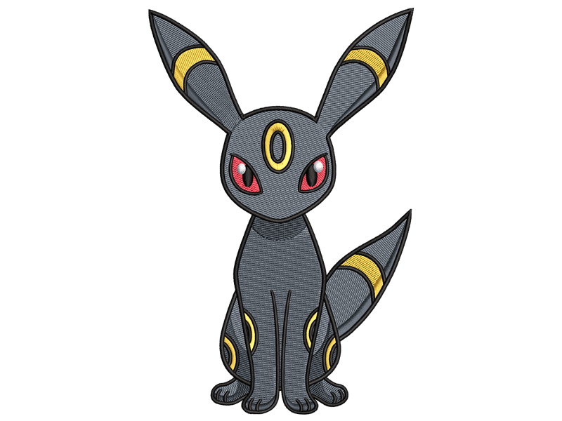 Pokemon-Inspired Umbreon Embroidery Design File main image - This cartoon
embroidery designs files featuring Umbreon from pokemon Digital download in DST & PES formats. High-quality machine embroidery patterns by EmbroPlex.