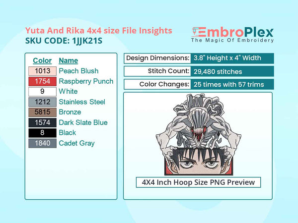 Anime-Inspired Yuta And Rika Embroidery Design File - 4x4 Inch hoop Size Variation overview image
