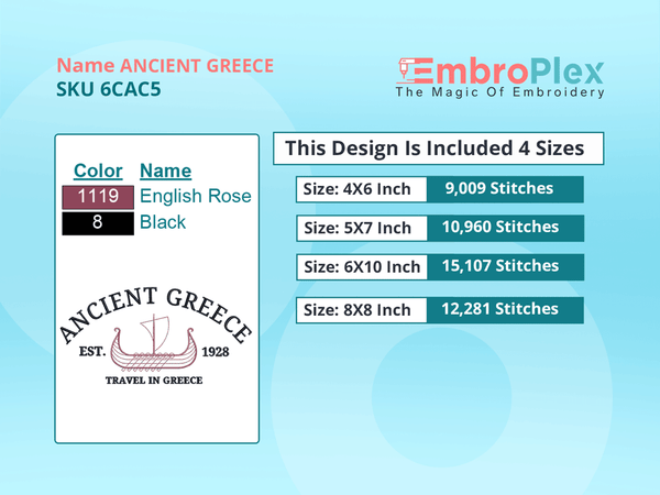 All Size Cities and Countries-Inspired ANCIENT GREECE Embroidery Design File