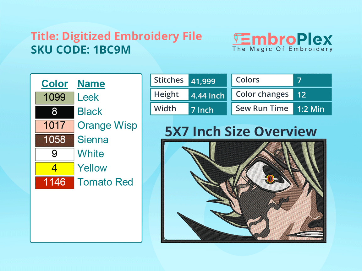 Anime-Inspired Angry Asta Embroidery Design File - 5x7 Inch hoop Size Variation overview image