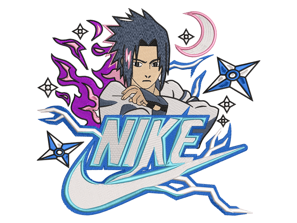 Sasuke Embroidery Design File main image - This Swoosh embroidery designs file featuring Sasuke from Swoosh. Digital download in DST & PES formats. High-quality machine embroidery patterns by EmbroPlex.