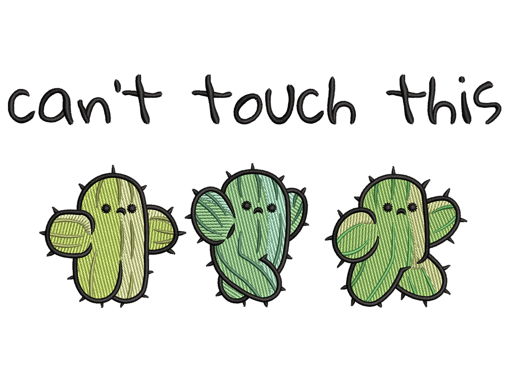 Can't touch this Cactus Cactus Embroidery Design File main image - This funny embroidery designs files featuring Cactus from Funny design. Digital download in DST & PES formats. High-quality machine embroidery patterns by EmbroPlex.