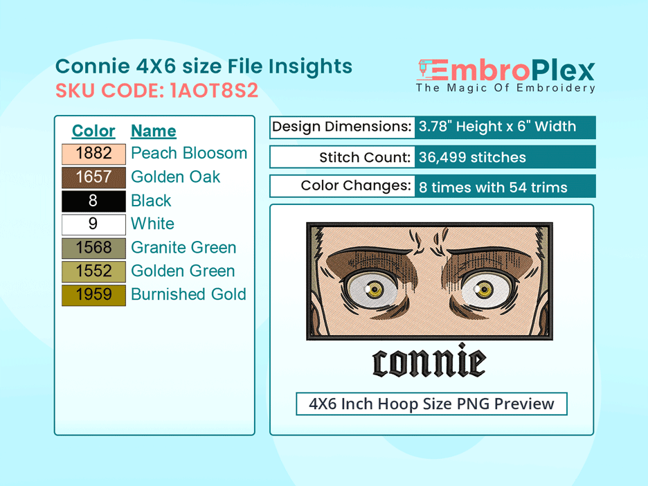 Anime-Inspired Connie Springer Embroidery Design File - 4x6 Inch hoop Size Variation overview image