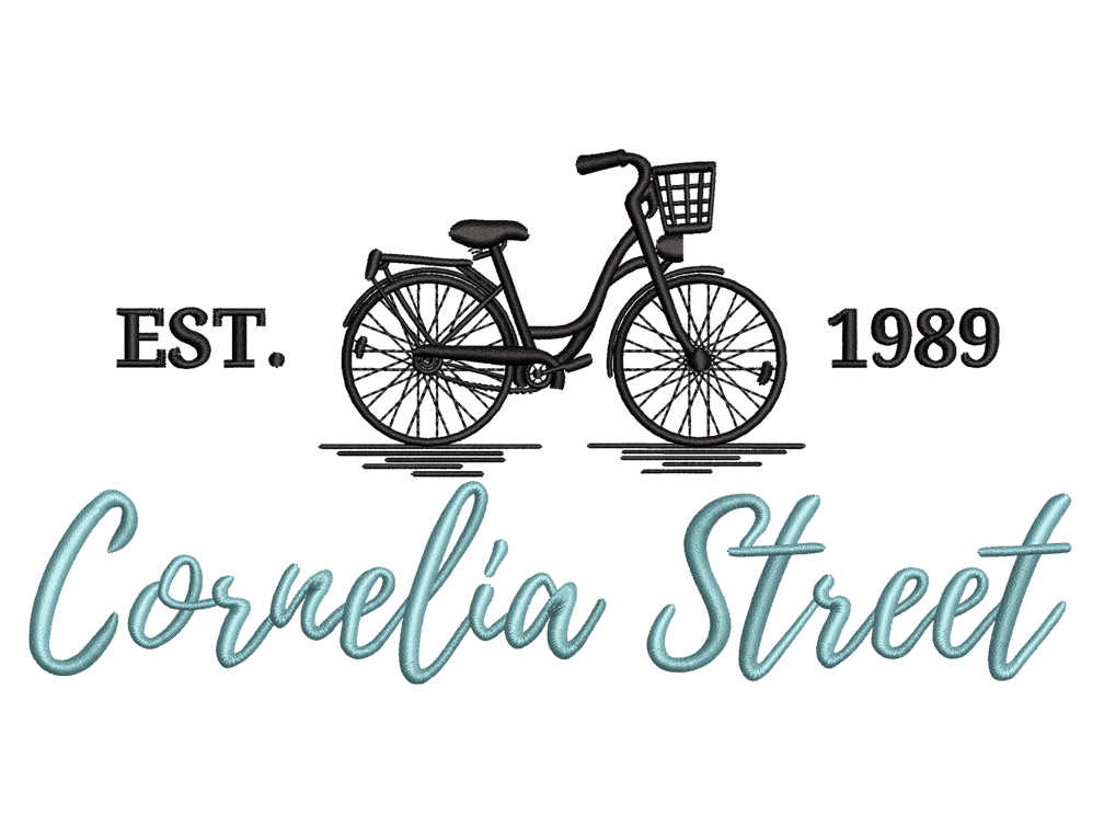 Cities and Countries-Inspired Cornelia Street Embroidery Design File main image - This Cities and Countries embroidery designs files featuring Cornelia Street from Cities and Countries. Digital download in DST & PES formats. High-quality machine embroidery patterns by EmbroPlex.