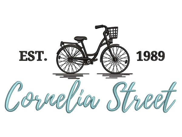 Cities and Countries-Inspired Cornelia Street Embroidery Design File main image - This Cities and Countries embroidery designs files featuring Cornelia Street from Cities and Countries. Digital download in DST & PES formats. High-quality machine embroidery patterns by EmbroPlex.