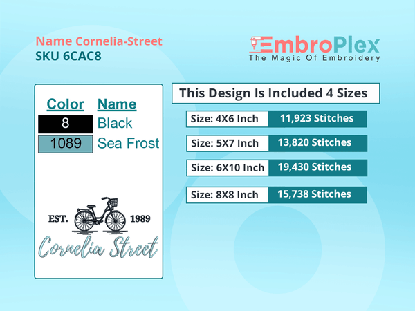 All Size Cities and Countries-Inspired Cornelia Street Embroidery Design File