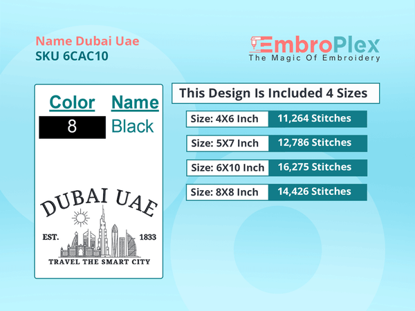 All Size Cities and Countries-Inspired DUBAI UAE Embroidery Design File
