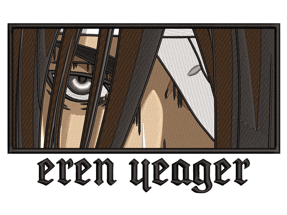 Anime-Inspired Eren Yeager Embroidery Design File main image - This anime embroidery designs files featuring Eren Yeager from Attack On Titan. Digital download in DST & PES formats. High-quality machine embroidery patterns by EmbroPlex.