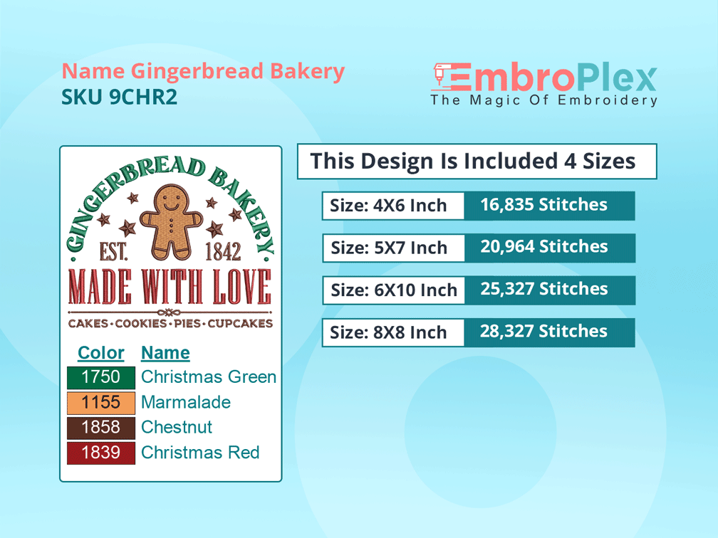 All Size Gingerbread Bakery Embroidery Design File